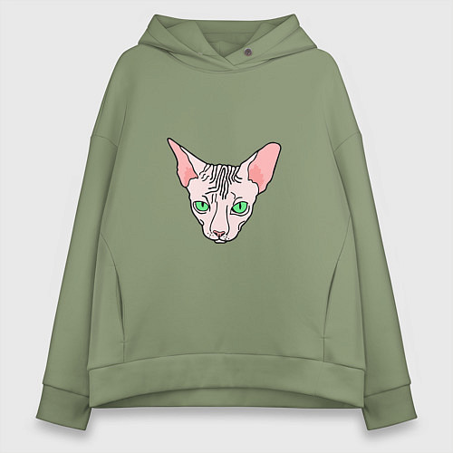 Женское худи оверсайз Сфинкс - кот без шерсти / Авокадо – фото 1