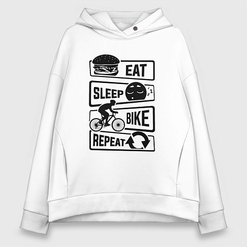 Женское худи оверсайз Eat sleep bike repeat art / Белый – фото 1