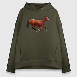 Толстовка оверсайз женская Чистокровная верховая лошадь, цвет: хаки