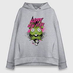 Толстовка оверсайз женская Green rabbit Happy new year, цвет: меланж