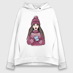 Толстовка оверсайз женская Милая девушка, цвет: белый