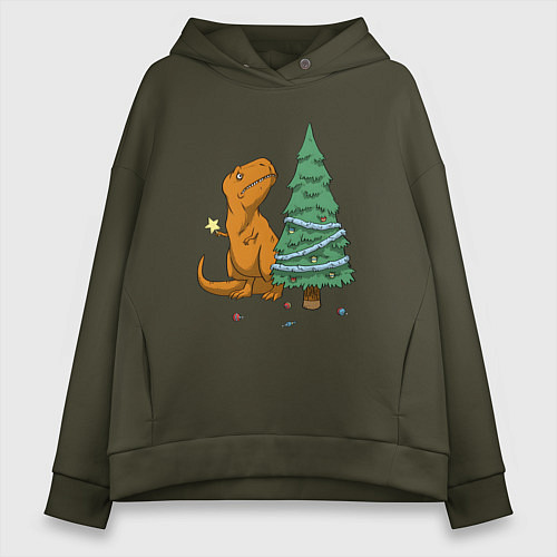 Женское худи оверсайз Новозавр / Хаки – фото 1