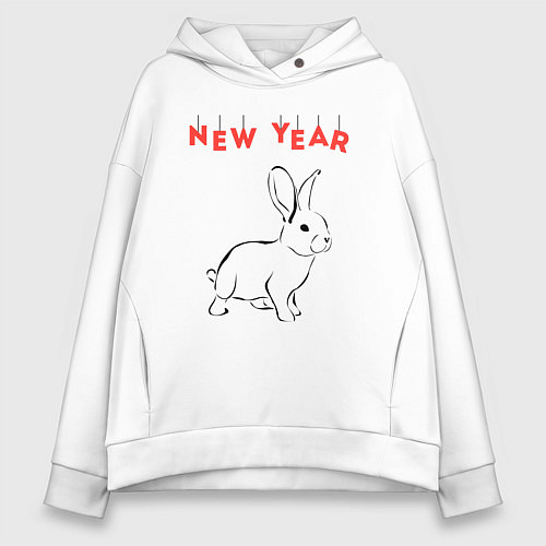 Женское худи оверсайз New year rabbit / Белый – фото 1