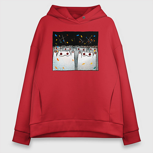 Женское худи оверсайз Мрачные коты празднуют / Красный – фото 1