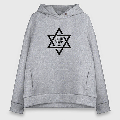 Женское худи оверсайз Менора в звезде Давида - темная / Меланж – фото 1