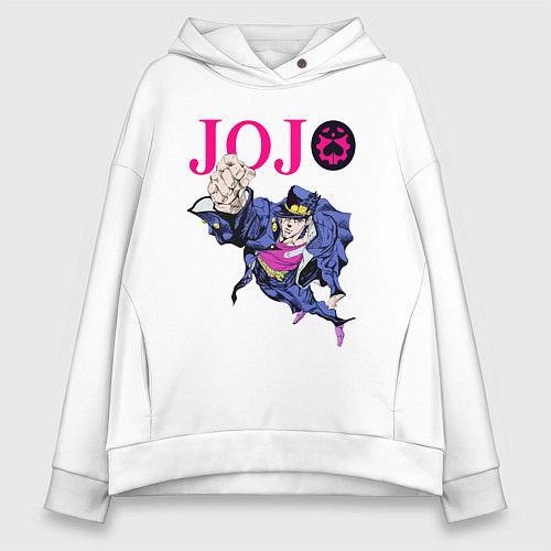 Женское худи оверсайз Дзётаро Кудзё грозит кулаком / Белый – фото 1