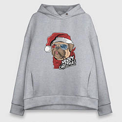Женское худи оверсайз Pug merry christmas