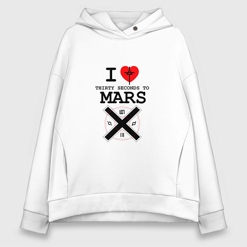 Женское худи оверсайз I love thirty seconds to mars / Белый – фото 1