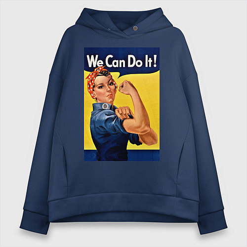 Женское худи оверсайз Мы можем сделать это - феминизм поп арт / Тёмно-синий – фото 1