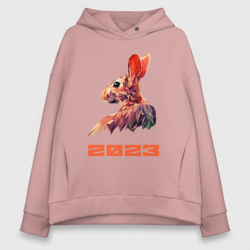 Женское худи оверсайз Графичный низкополигональный заяц 2023 / Пыльно-розовый – фото 1