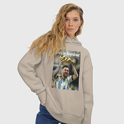 Толстовка оверсайз женская Lionel Messi - world champion - Argentina, цвет: миндальный — фото 2