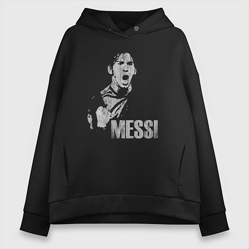 Женское худи оверсайз Leo Messi scream / Черный – фото 1