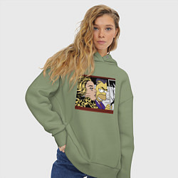Толстовка оверсайз женская Гомер Симпсон везёт кульную чувиху - pop art, цвет: авокадо — фото 2
