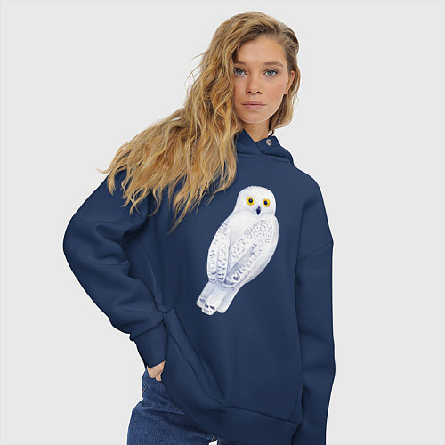 Женское худи оверсайз Белая полярная сова / Тёмно-синий – фото 3