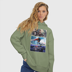 Толстовка оверсайз женская Чел-бензопила аниме, цвет: авокадо — фото 2