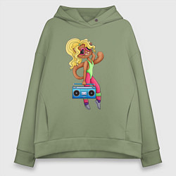 Толстовка оверсайз женская Яркая Девушка с магнитофоном музыка девяностых, цвет: авокадо