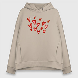 Толстовка оверсайз женская Множество сердечек, цвет: миндальный