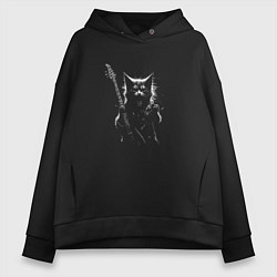 Толстовка оверсайз женская Black metal cat, цвет: черный
