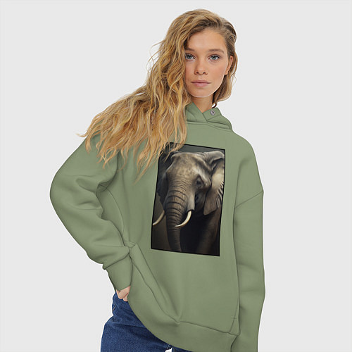 Женское худи оверсайз Портрет слона / Авокадо – фото 3