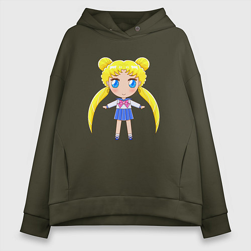 Женское худи оверсайз Sailor moon chibi / Хаки – фото 1