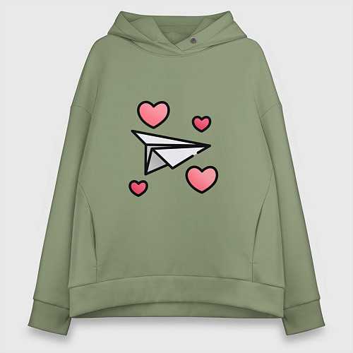 Женское худи оверсайз Бумажный самолетик - сердца / Авокадо – фото 1