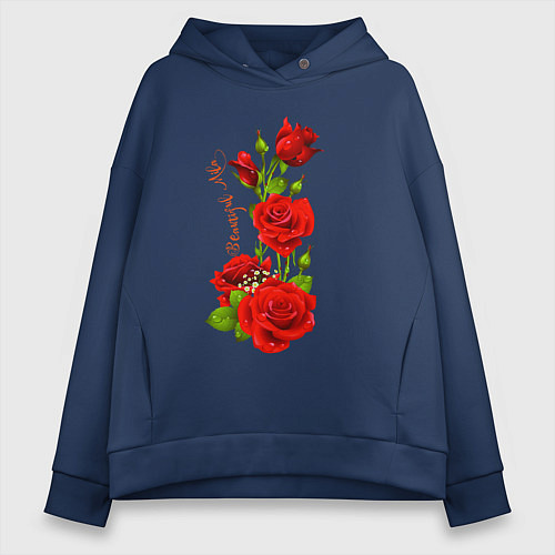 Женское худи оверсайз Прекрасная Мила - букет из роз / Тёмно-синий – фото 1