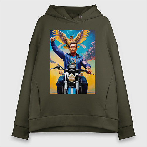 Женское худи оверсайз Arnold Schwarzenegger on a cool motorcycle - neura / Хаки – фото 1