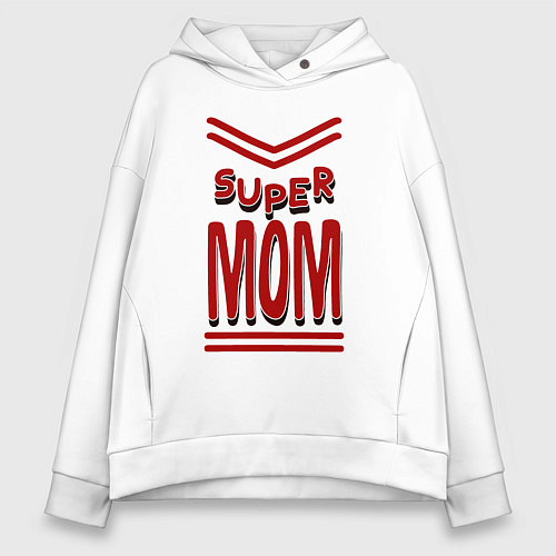 Женское худи оверсайз Super mom большие бувы / Белый – фото 1