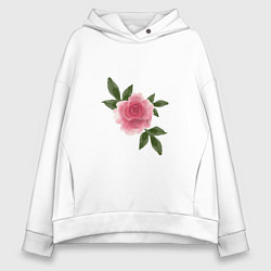 Толстовка оверсайз женская Размытая акварельная роза, цвет: белый