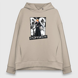 Толстовка оверсайз женская Ичиго Куросаки на фоне манги, цвет: миндальный