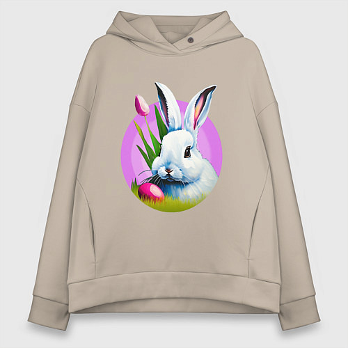 Женское худи оверсайз Зайчик с яичком / Миндальный – фото 1
