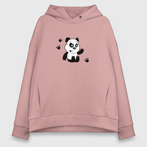 Женское худи оверсайз Мультяшный мишка панда / Пыльно-розовый – фото 1