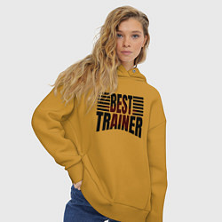 Толстовка оверсайз женская Best trainer надпись с полосами, цвет: горчичный — фото 2