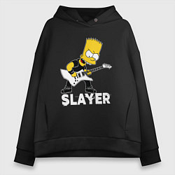 Толстовка оверсайз женская Slayer Барт Симпсон рокер, цвет: черный