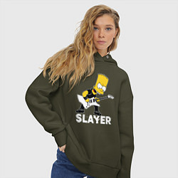 Толстовка оверсайз женская Slayer Барт Симпсон рокер, цвет: хаки — фото 2