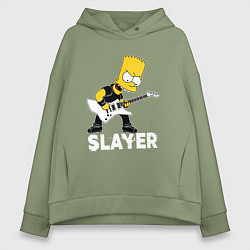 Толстовка оверсайз женская Slayer Барт Симпсон рокер, цвет: авокадо