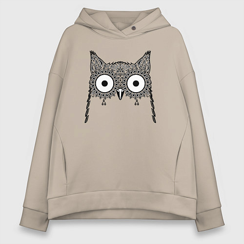 Женское худи оверсайз Глазастая сова / Миндальный – фото 1