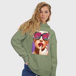 Толстовка оверсайз женская Портрет девушки в стиле поп-арт, цвет: авокадо — фото 2