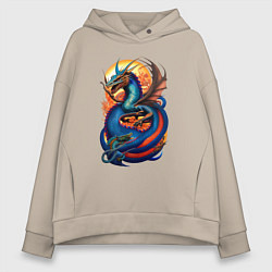 Толстовка оверсайз женская Japanese dragon - irezumi, цвет: миндальный