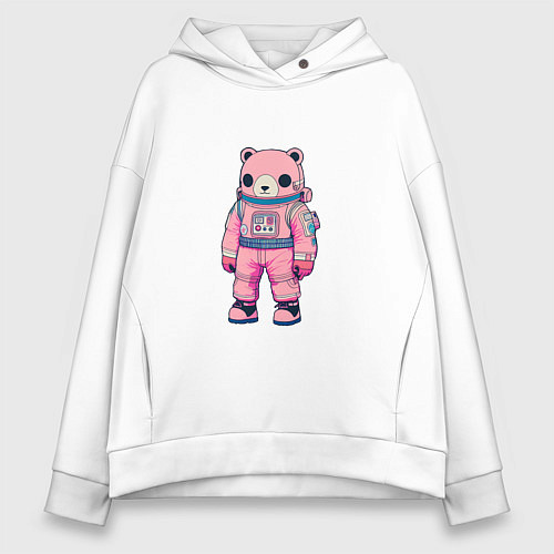 Женское худи оверсайз Розовый мишка космонавт / Белый – фото 1