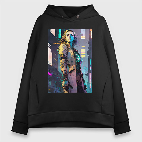Женское худи оверсайз Девушка киборг / Черный – фото 1