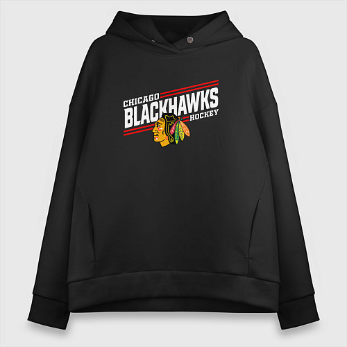 Женское худи оверсайз Чикаго Блэкхокс название команды и логотип / Черный – фото 1