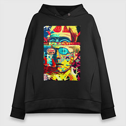 Толстовка оверсайз женская Энди Уорхол - поп-арт - автопортрет, цвет: черный