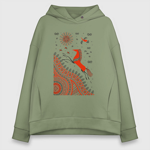 Женское худи оверсайз Мезенский конь / Авокадо – фото 1