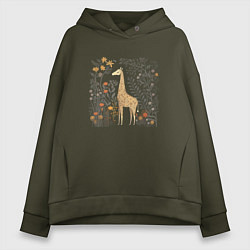 Толстовка оверсайз женская Big brown giraffe, цвет: хаки