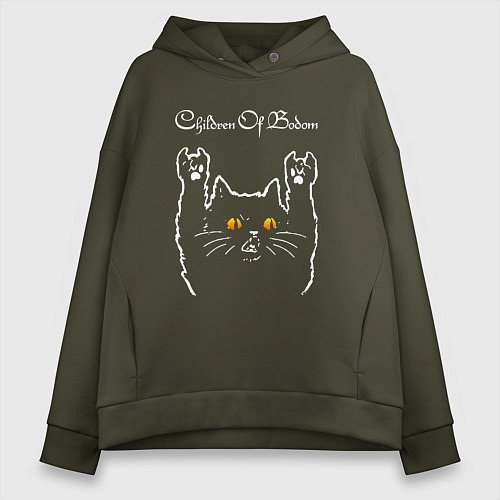 Женское худи оверсайз Children of Bodom rock cat / Хаки – фото 1