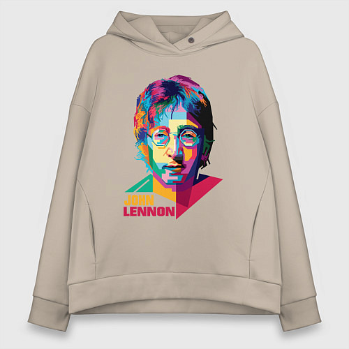 Женское худи оверсайз John Lennon картина абстракция / Миндальный – фото 1