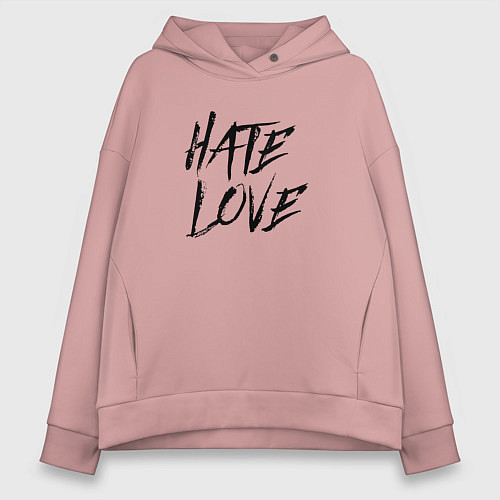 Женское худи оверсайз Hate love Face / Пыльно-розовый – фото 1