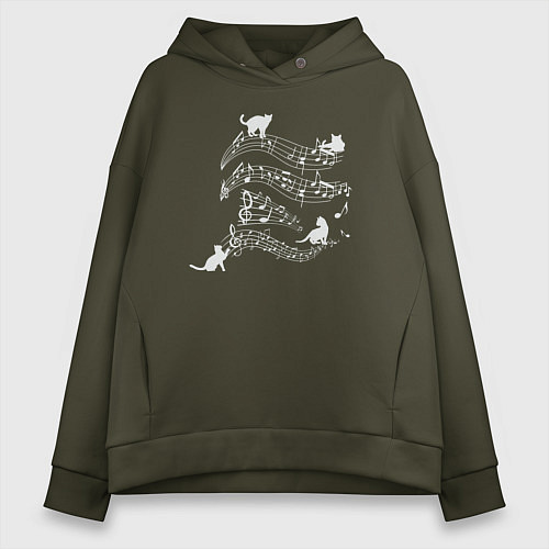 Женское худи оверсайз Music cats / Хаки – фото 1