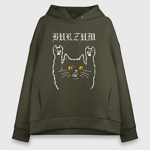 Женское худи оверсайз Burzum rock cat / Хаки – фото 1